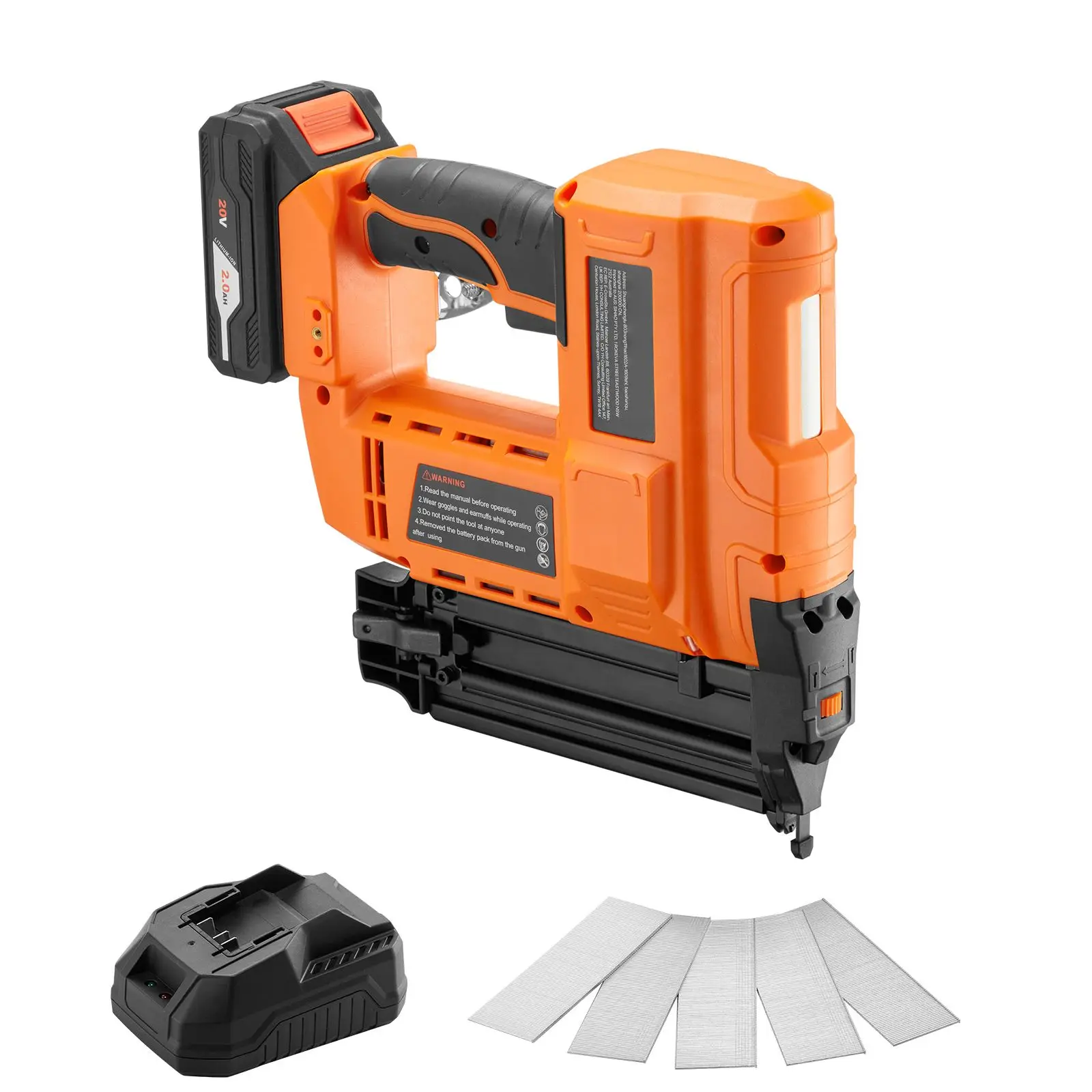 20V Battery Powered Cordless 18 Gauge Brad Nailer 500 Pcs Nails 2.0 Ah Li Ion Charger with Adjustable Features