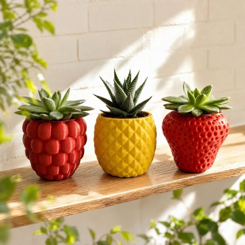 Plastic Fruit Flower Pot 3D Printed Home Ornaments Succulents Planter Pineapple Self-Contained Realistic Flower Container