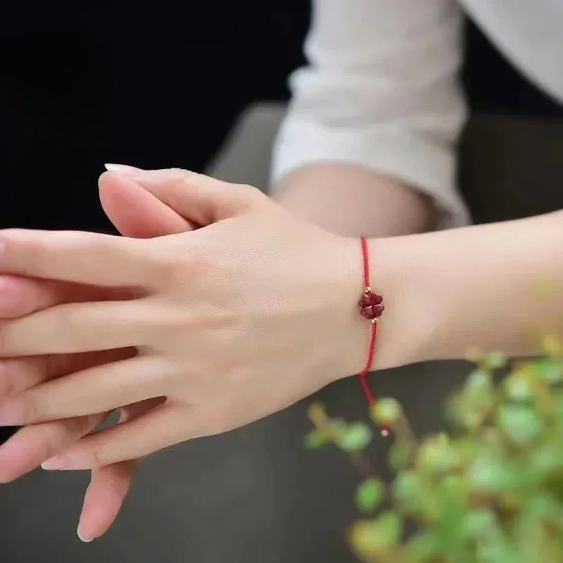 الطبيعية الأرجواني الزنجفر محظوظ البرسيم اليدوية حبل أحمر محظوظ الإسورة النساء الرجال محظوظ الخلخال سوار