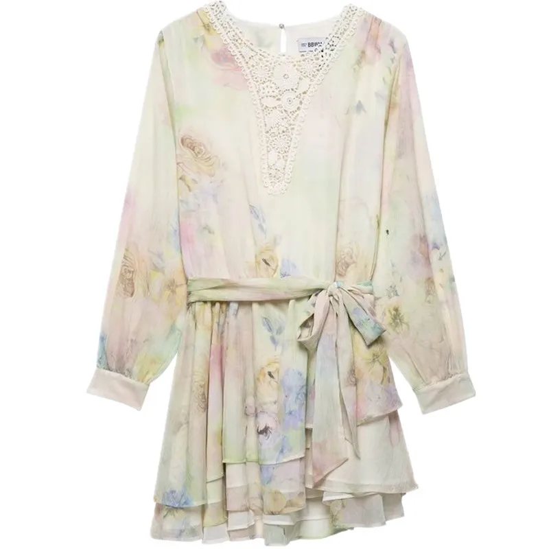 Wiosna Lato Nowości Damska Moda Nadruk Okrągły Dekolt Dr 2025 Szydełkowy Sweter Do Pracy Elegancki Długi Sweter