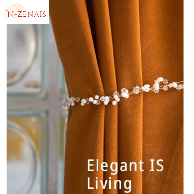 Customized Fashion Caramel Orange Best Quality Matte Velvet Curtains for Living Dining Room Blackout Bedroom Luxury White Tulle