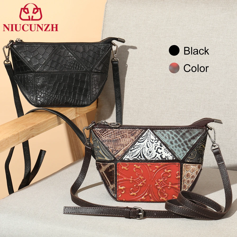 

NIUCUNZH Shoulder Bags For Women Genuine Leather Messenger Crossbody Bag Patchwork Embroidery Female Handbags Vintage Bags Small