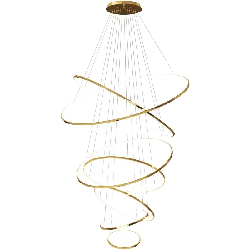 

Duplex light luxury chandelier villa high living room chandelier modern simple empty minimalist ring hollow staircase light