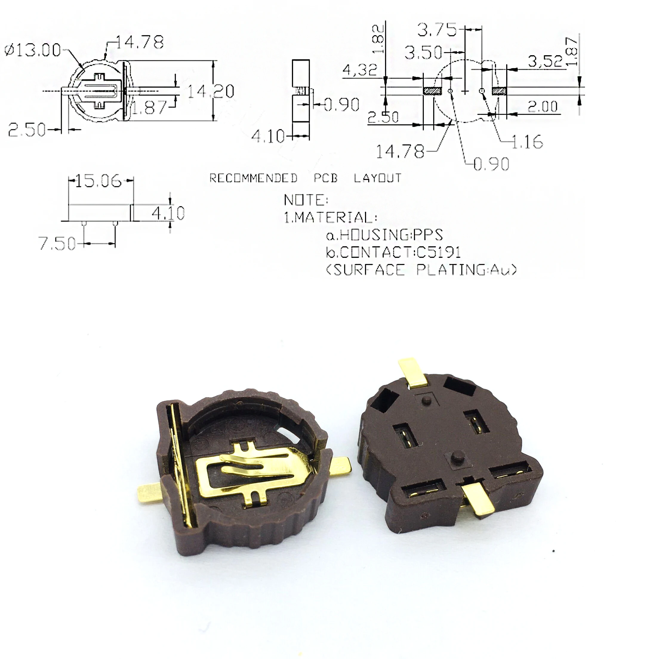 10PCS SMD SMT CR1220 CR1225 BS-1220-2 3V BUTTON CELL BATTERY SOCKET HOLDER CASE BOX