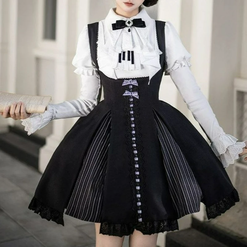 

Japanese Vintage Elegant Lolita Blouses Women Sweet Cute Lace Patchwork Lantern Sleeve Casual Shirt Kawaii Slim Inside Mujer Top