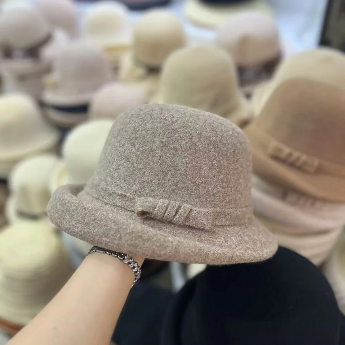 New Arrival Women's Autumn/Winter Bow Fisherman's Hat Wool Tweed Bucket Hat British Vintage Felt Ceremonial Hat