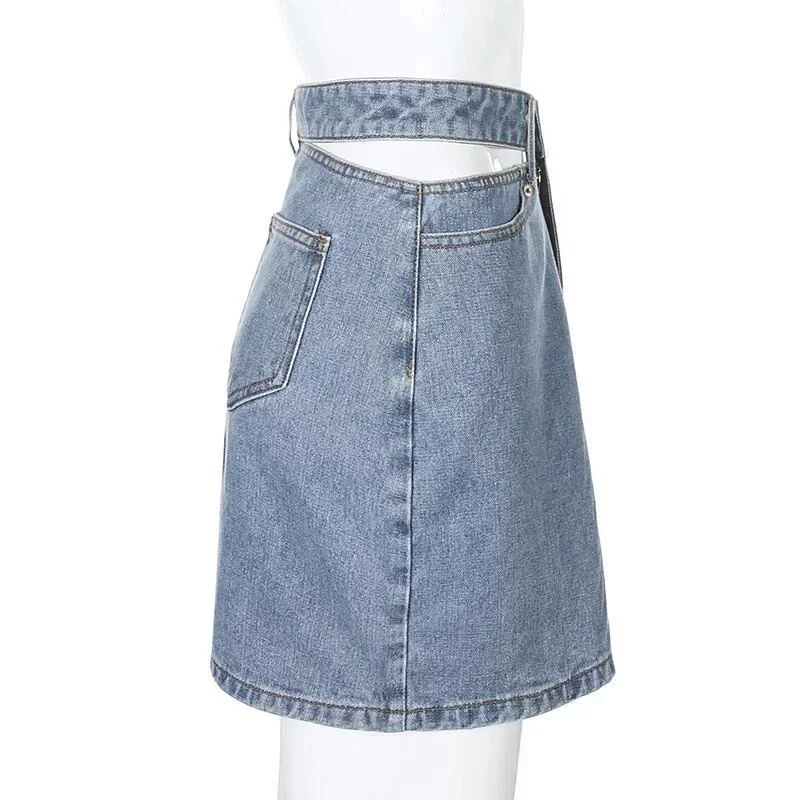 Moda cintura alta divisão envoltório hip saia feminina verão fino ajuste denim meio corpo vestido feminino commuter tendência casual streetwear