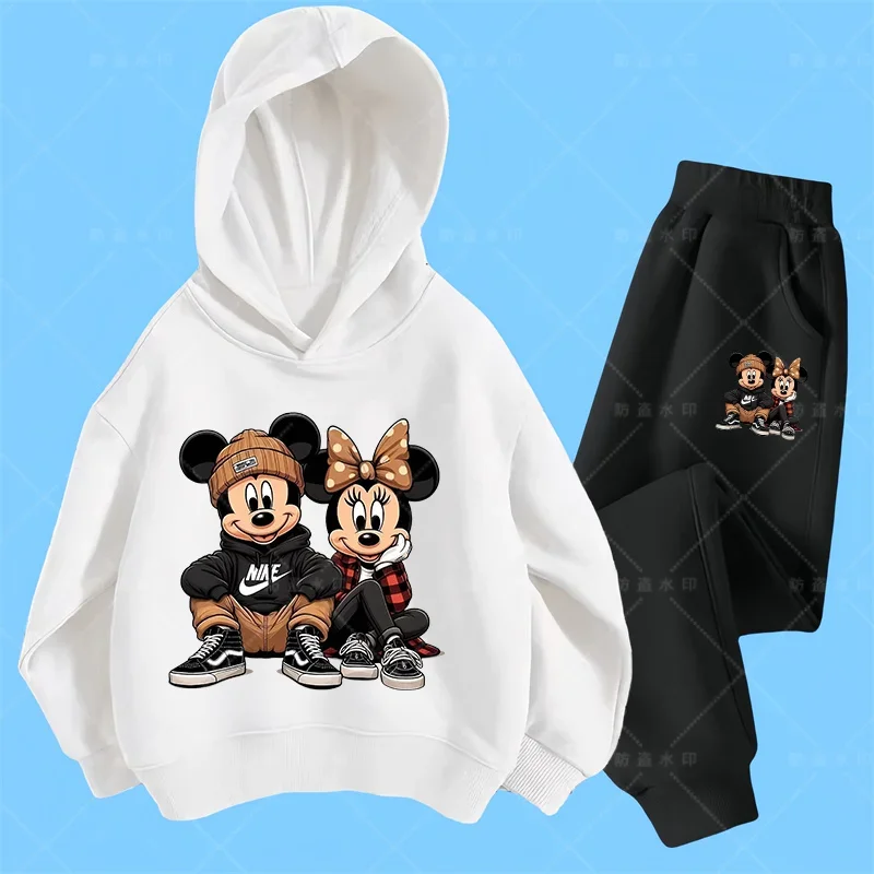 Anime Mickey Cartoon Printing Long Sleeve Pullovers Hoodie Pants Set Children Sportswear Boys And Girls Autumn Spring Streetwear