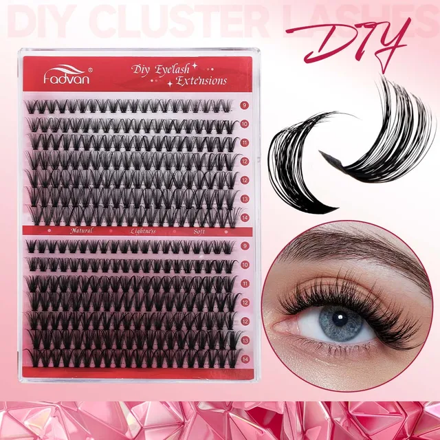 FADVAN Lashes 14 rzędów 30D + 40D Cluster Lashes Górne dolne 0,07 D Mix10-16 Segmentowane przedłużanie DIY