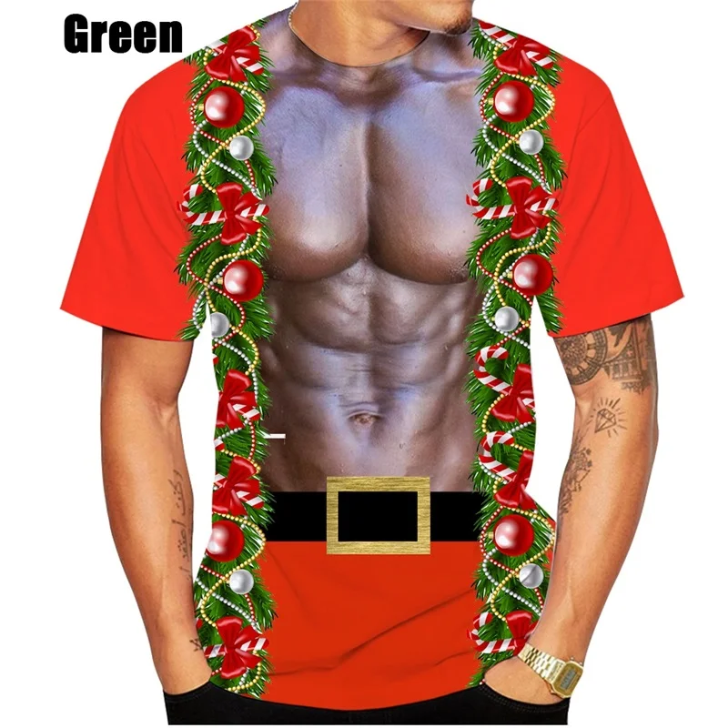 

3D Print Funny Muscle Christmas T Shirt For Men Full Print Short-sleeved Plus Size Tee Tops Mens Streetwear Tshirt Ropa Hombre