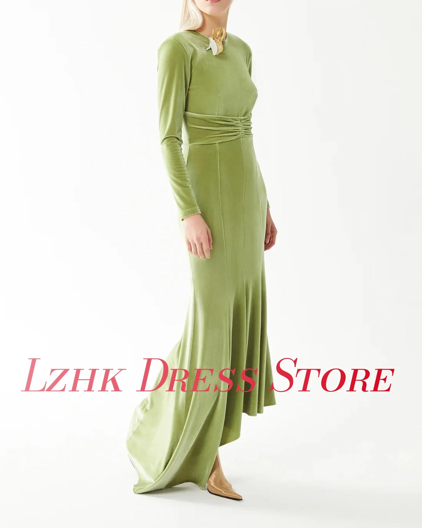 Abito da sera a sirena con fiori 3D in velluto delicato personalizzato Temperamento maniche lunghe O-collo Lunghezza pavimento فسات intellimavera