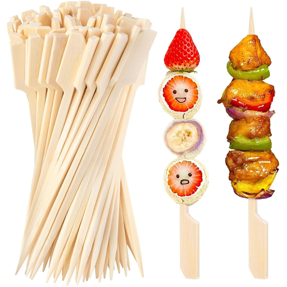 Cocktail Picks Bamboo Skewers For Appetizers Paddle Wooden Skewers Fancy Flat Toothpicks For Appetizers, 4.7 IN Bamboo Sticks