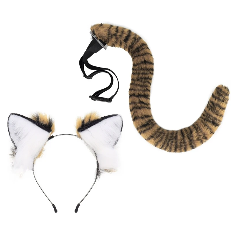 

1/2Pcs Wolf Foxes Tigeres Tail Ears Headband Set Halloween Christmas Fancy-Party Costume Toy Gift Woman Men Cosplay DXAA