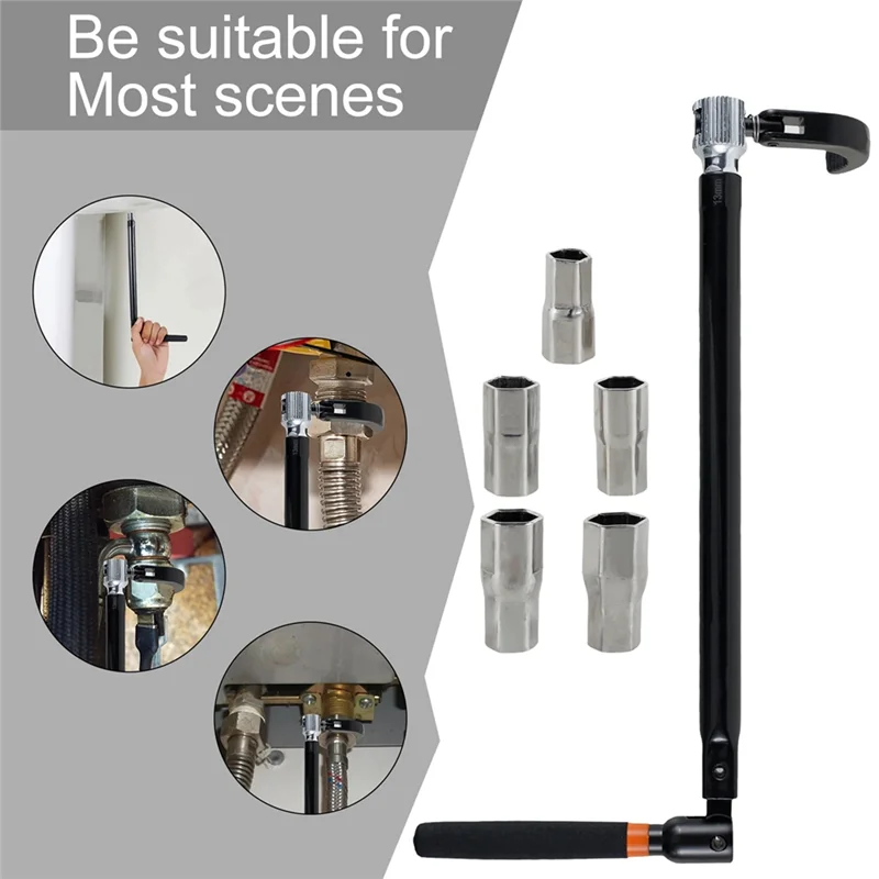 

N84R Faucet Wrench Carbon Steel Plumber Socket Wrench With 5 Sockets And 1 Chuck Tap Back Nut Wrench Kitchen Sink Keys Durable ,