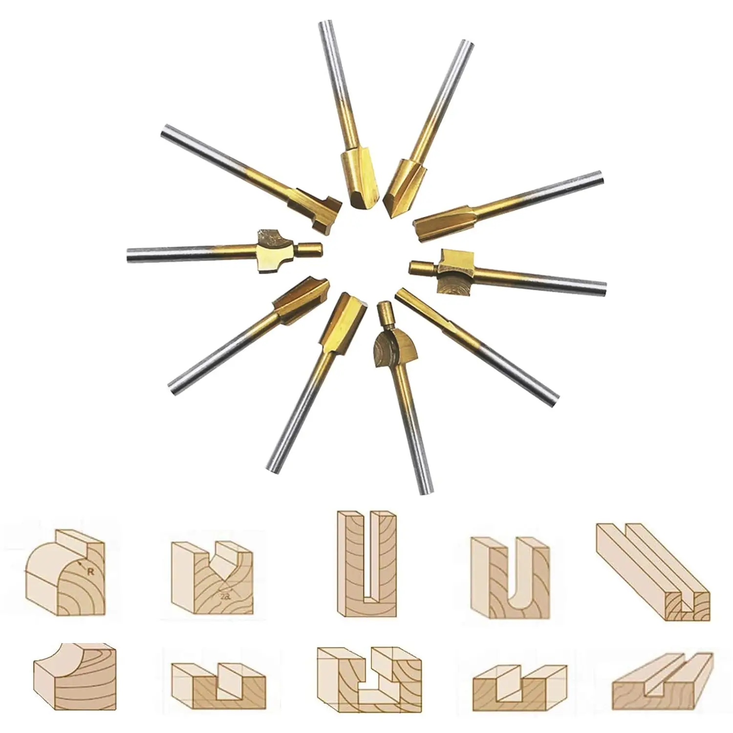 10Pcs HSS Router Carbide Engraving Bits & 10Pcs Router Bit with 1/8\