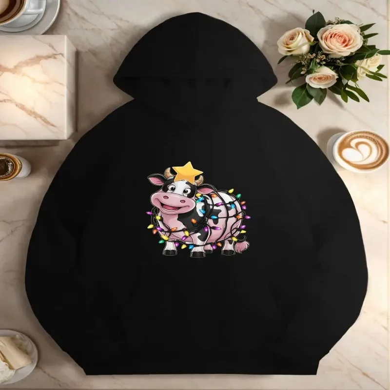 

Fall Winter Female Sweatshirt Women Plus Size Clothes Oversize Star Cow Cute Cartoon Graphic Comfortable Long Sleeve Elegant Top