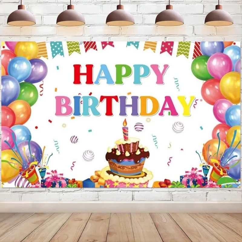 Happy Birthday Backdrop Banner Colorful Rainbow Background for Photography Yard Sign Party Indoor Outdoor Decoration Supplies