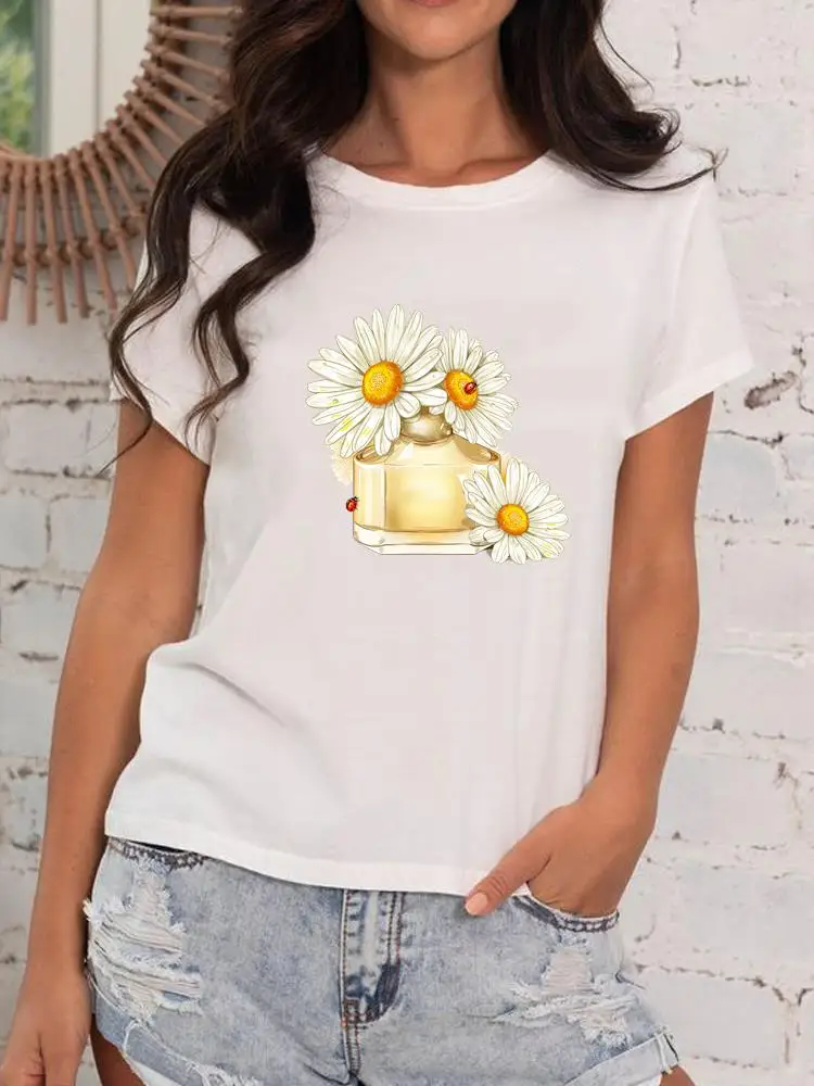 Di modo T Abbigliamento Delle Donne Delle Signore Casual Femmina Fiore Dolce 90s Tendenza Della Stampa Manica Corta T-Shirt Vestiti Graphic Tee