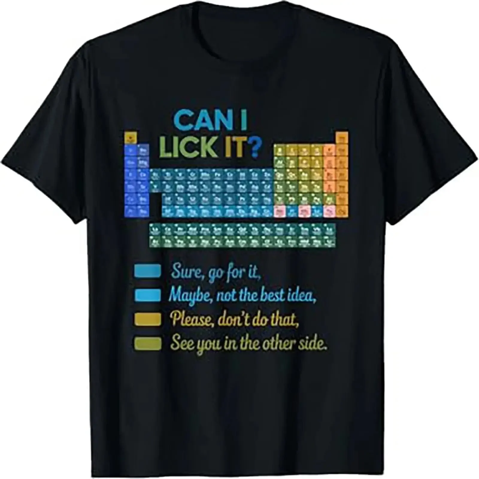 Kann ich es lecken? Lustiges T-Shirt mit dem Motiv „100 Tage Schule“ und dem Periodensystem der Elemente, im Vintage-Stil, gewaschen, weich, atmungsaktiv, leicht dehnbar, mit einem kleinen grafischen