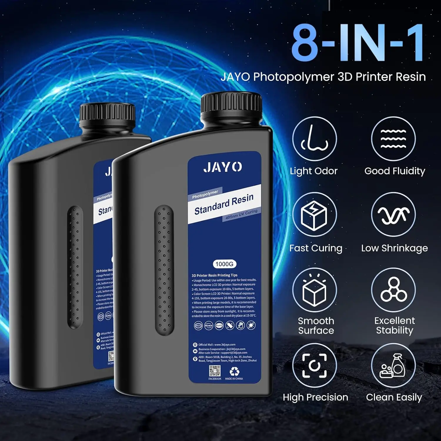 JAYO 5/10KG 3D Standard Photopolymer Resin 405nm 3D Printer Resin Fast Curing High Precision Low Shrinkage for 4K 8K LCD/DLP/SLA