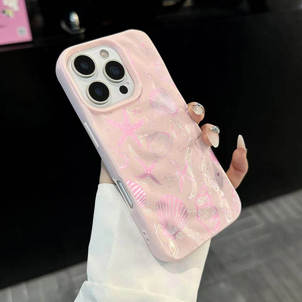 Sommer-Muschel-Kunst-Handyhülle für iPhone 17 16 15 14 13 12 11 Pro Max 14 15 Plus 17Air Falten-Wellen-Soft-Silikon-Schutzhülle – Detail 3