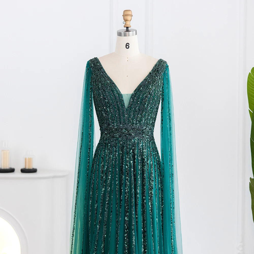Sharon Said Luxuriöse Champagner-Abendkleider mit Cape-Ärmeln, Arabisches Grün-Nude Ballkleid für Damen, Hochzeitsfeier SS322 Maßanfertigung – Detail 15