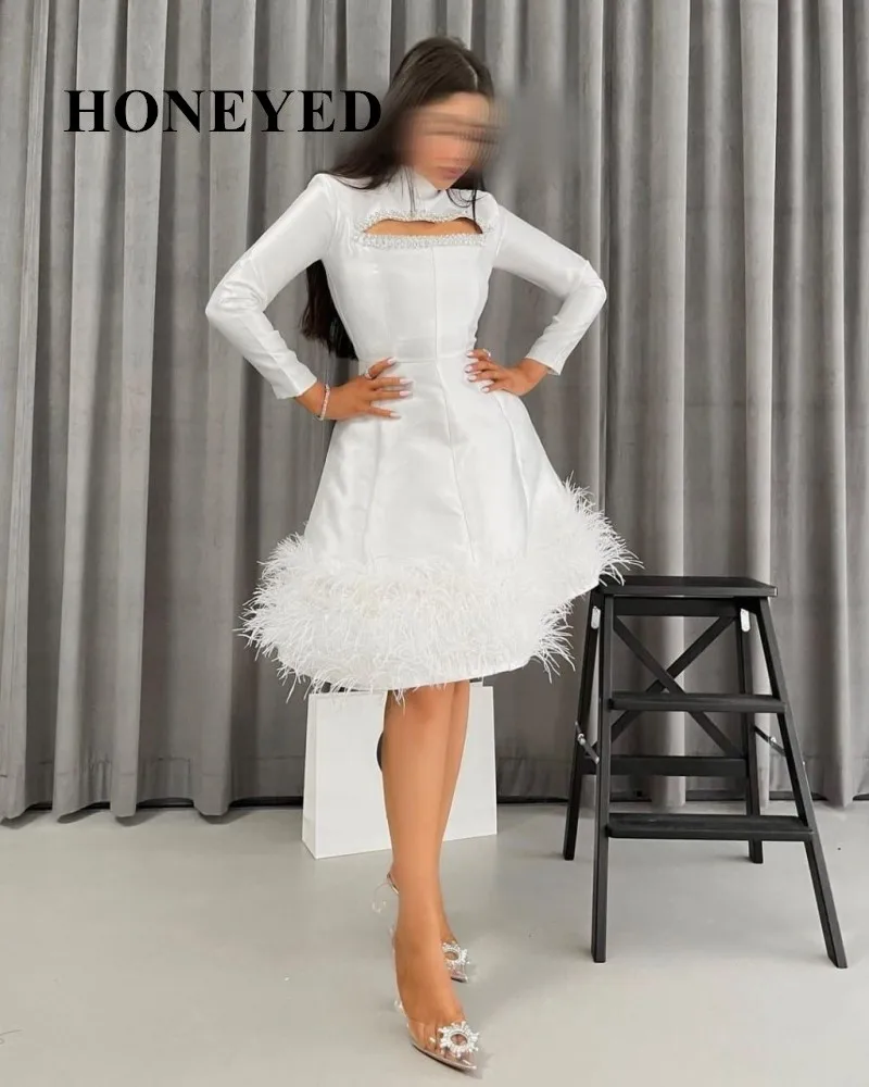 Honeyed Cocktail Party Dress 2023 Jewel Ruffles Sleeves Knee Length Satin Gradutation Homecoming Gown Robe De Soriee Vestidos