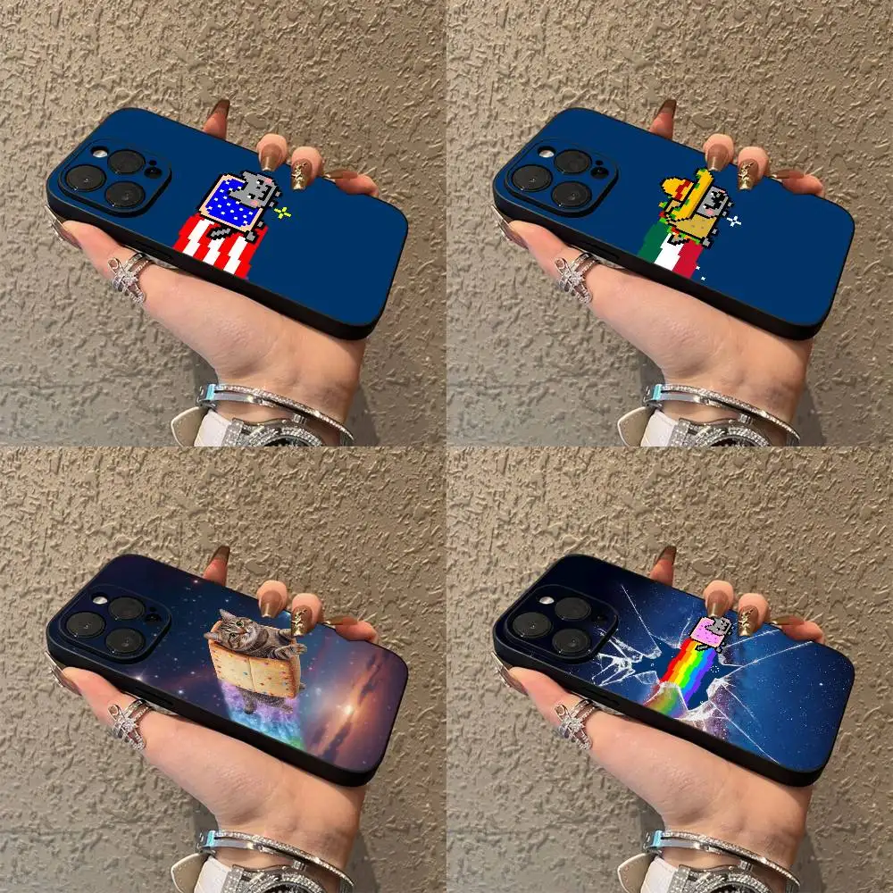 

USA Rainbow N-Nyan Cat Phone Case For iPhone 15,16,12,14,13,11,17,Pro,Max,Plus,E,Air,Mini Black Cover