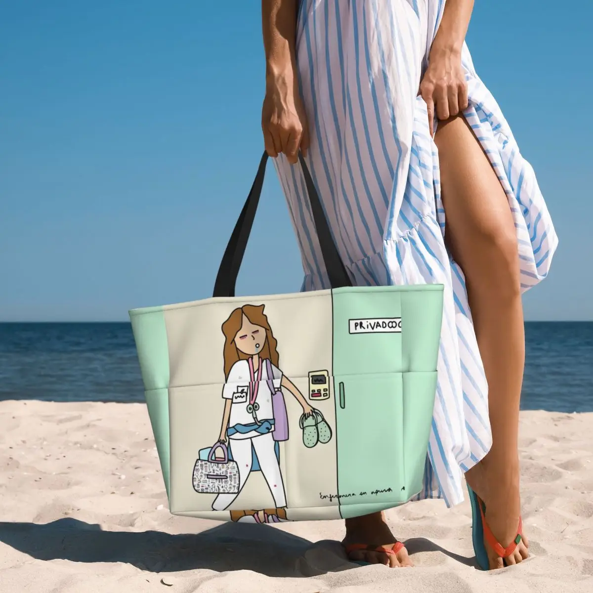 Custom Enfermera En Apuros Doctor Nurse Medical Beach Tote Bag for Women Extra Large Gym Carry On Travel Shopping Bags