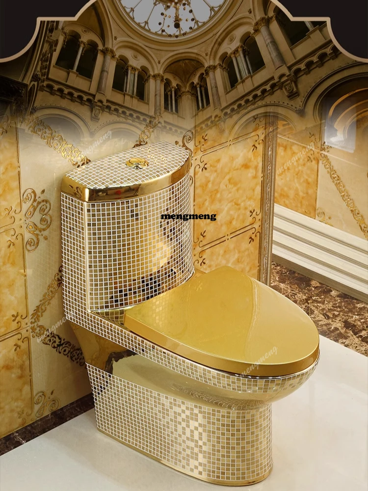 European-style golden toilet, creative silent bathroom toilet siphon golden toilet