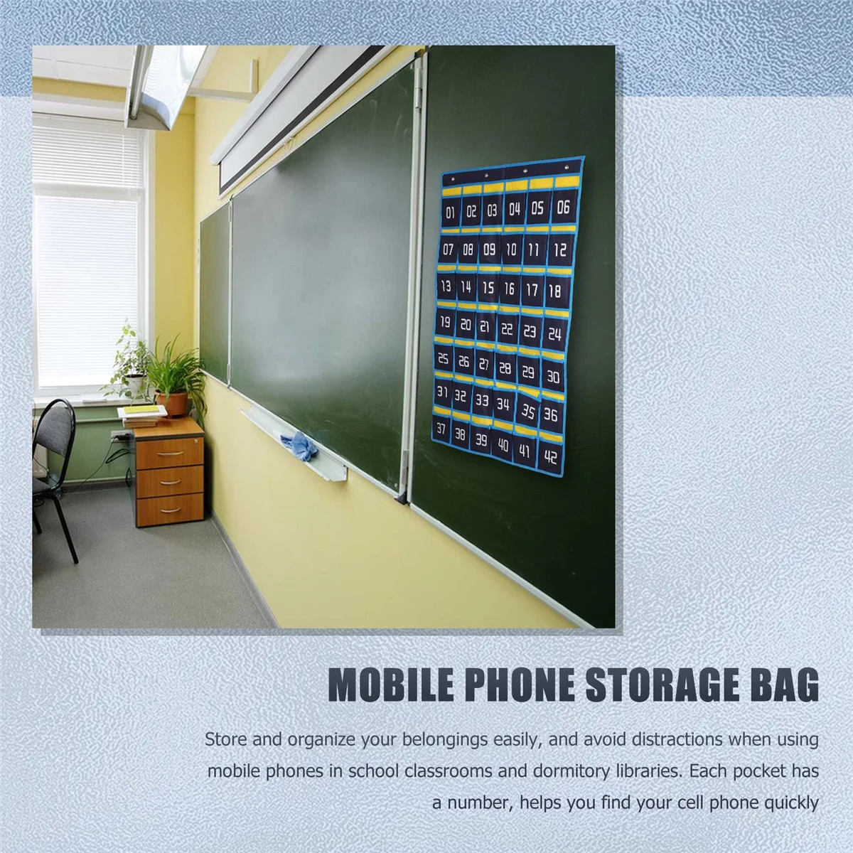 42 Numbered Pockets Chart Cell Phone Hanging Organizer Hanging Storage Bag for Classroom Calculator Mobile Phone Holders