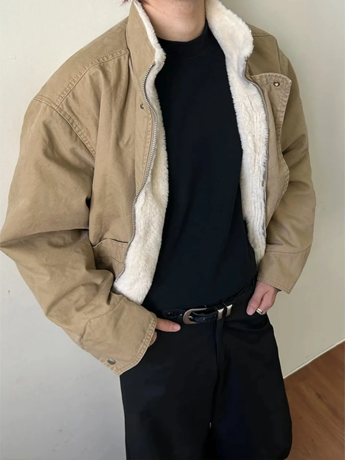 

Мужская утепленная куртка свободного кроя из хлопка на флисовой подкладке с воротником-стойкой, рабочая одежда, зимняя теплая верхняя одежда на молнии, модная