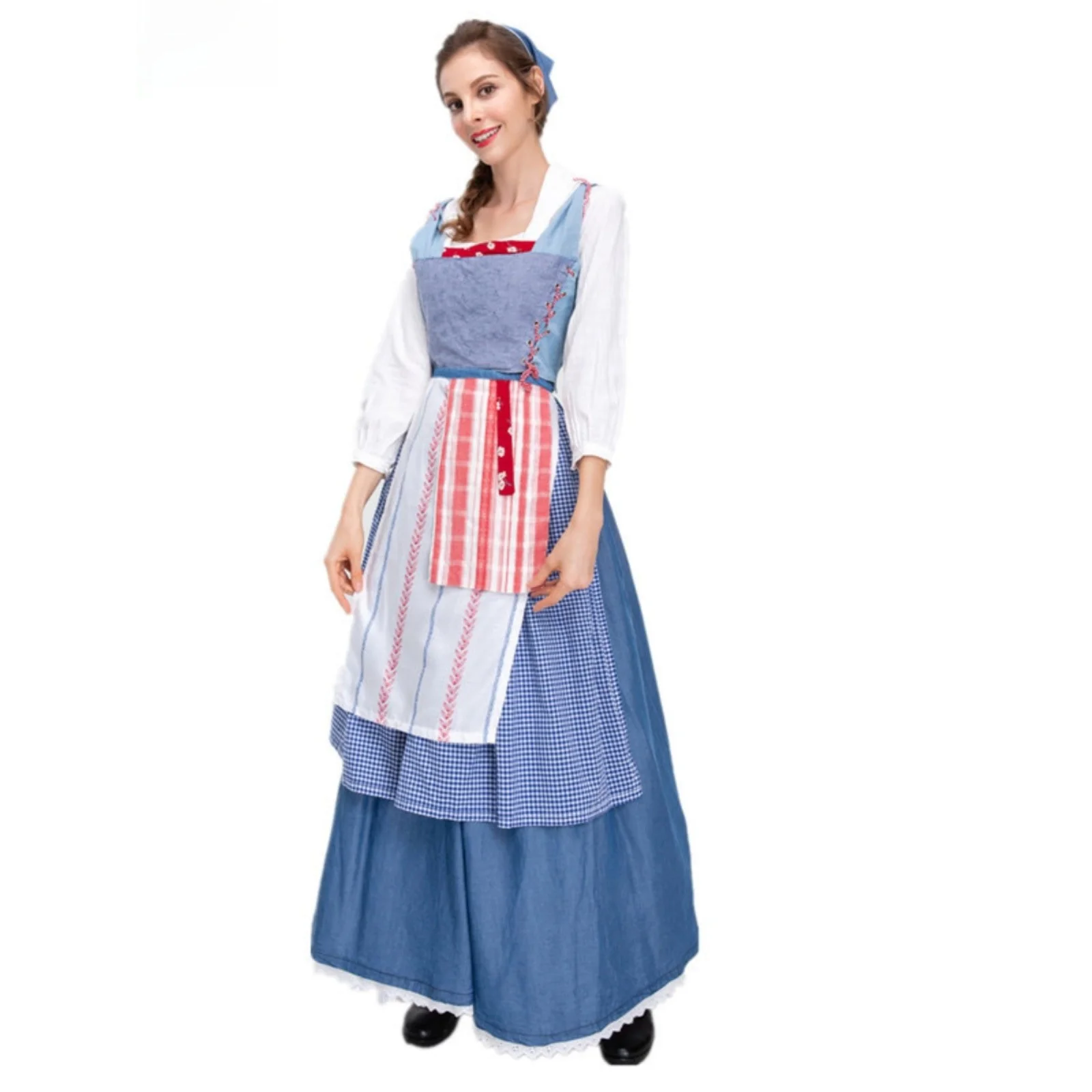 ชุดคอสเพลย์แม่บ้านสไตล์ชนบทสำหรับผู้ใหญ่ ชุดแฟนซีสำหรับการแสดง ชุดเดรสแฟชั่นสตรี