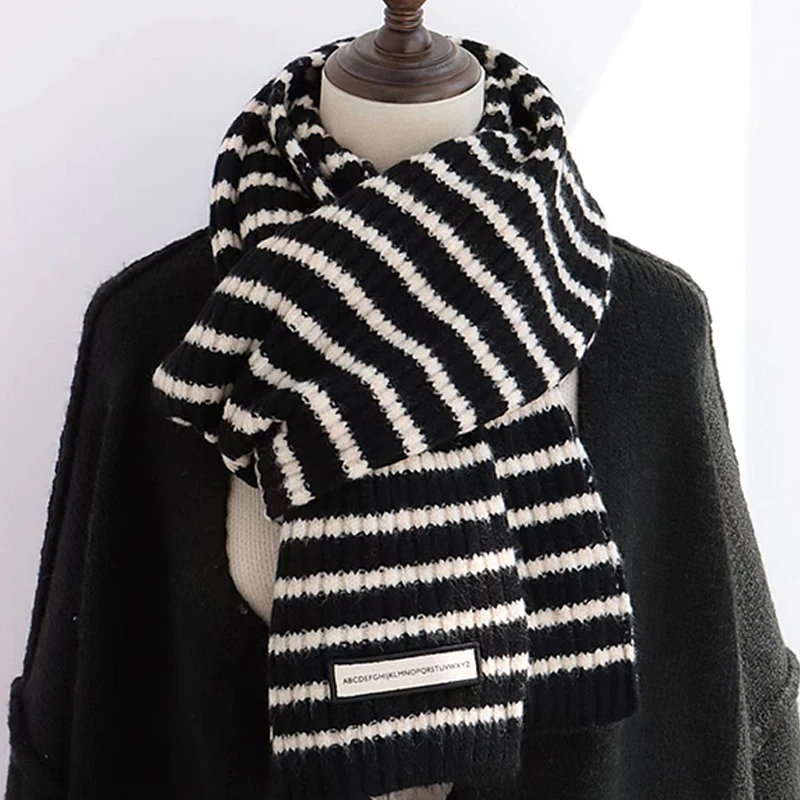 

1pcs Scarf Vintage Warm Winter Scarf Striped Knitted Woolen Long Scarves Thickened Soft Shawl Wrap Women