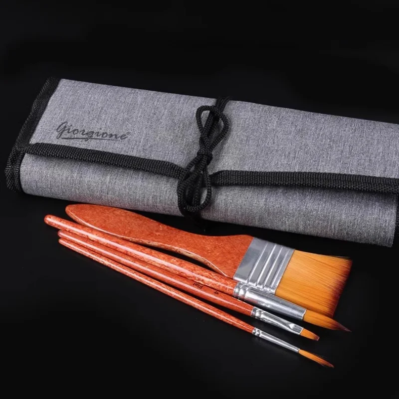 24 pezzi set di pennelli in nylon raschietto penna tenda asta marrone forme diverse per pittura a olio ad acquerello a guazzo forniture artistiche di cancelleria