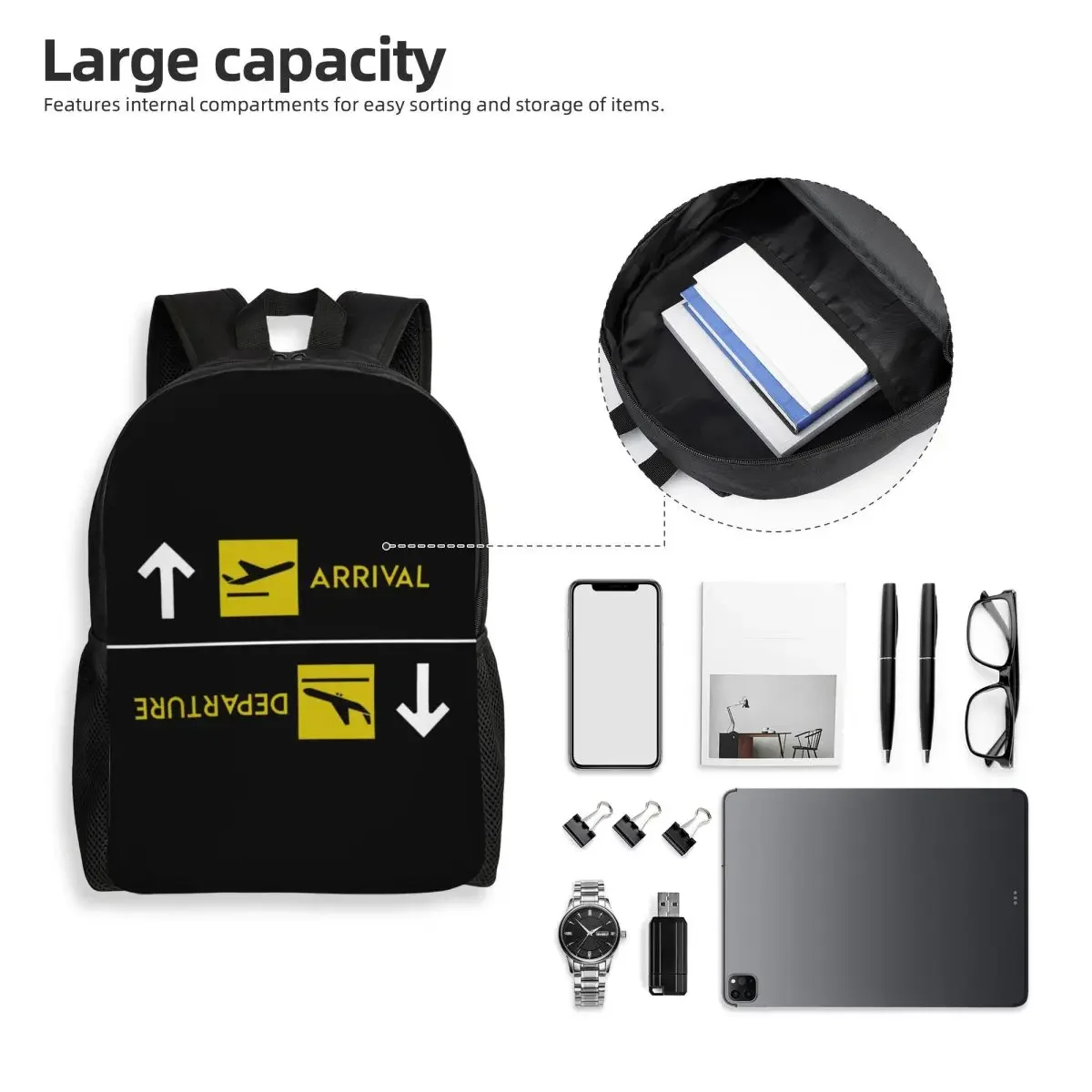 Custom Pilot Aviation Departures Arrivals Backpack School Computer Bookbag Airport Airplane Aviator College Student Daypack Bags