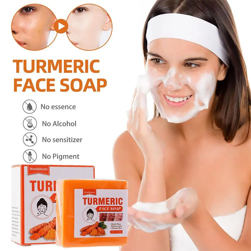 Sabonete Cúrcuma Limpeza Facial, Anti Acne, Clarear a Pele, Clareamento Escuro, Espinhas, Essencial, Artesanal, Mancha de Gengibre, Removedor de Óleo, 100g