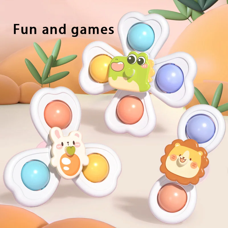 KNYYSECQ Children's cartoon baby suction cup rotating toy rotating 0-6 months old newborn puzzle 0-3 years old shaking bell