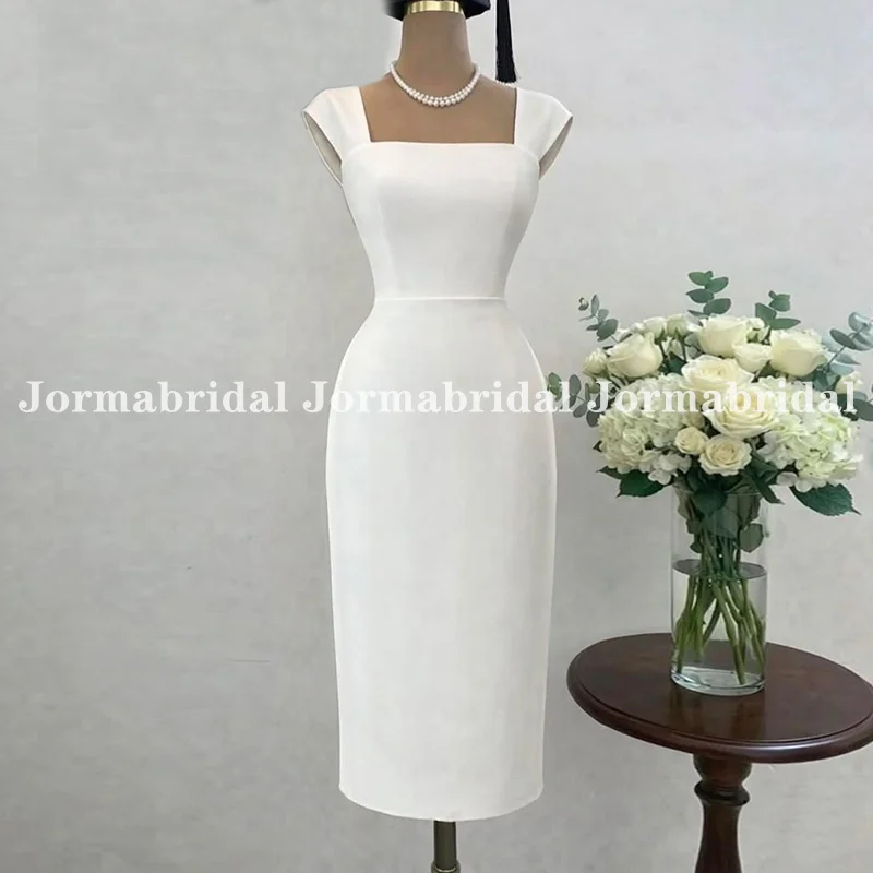 Cap Sleeves Short Bridal Gown for Women Tea Length Crepe Bride Mermaid City Hall Wedding Dress Customized vestido de novia corto
