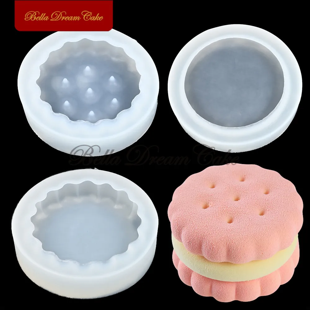 

4"/6" 3D Round Sandwiched Cookies Design Silicone Mousse Mould DIY Cream Biscuit Chocolate Mold Cake Decorating Tools Bakeware