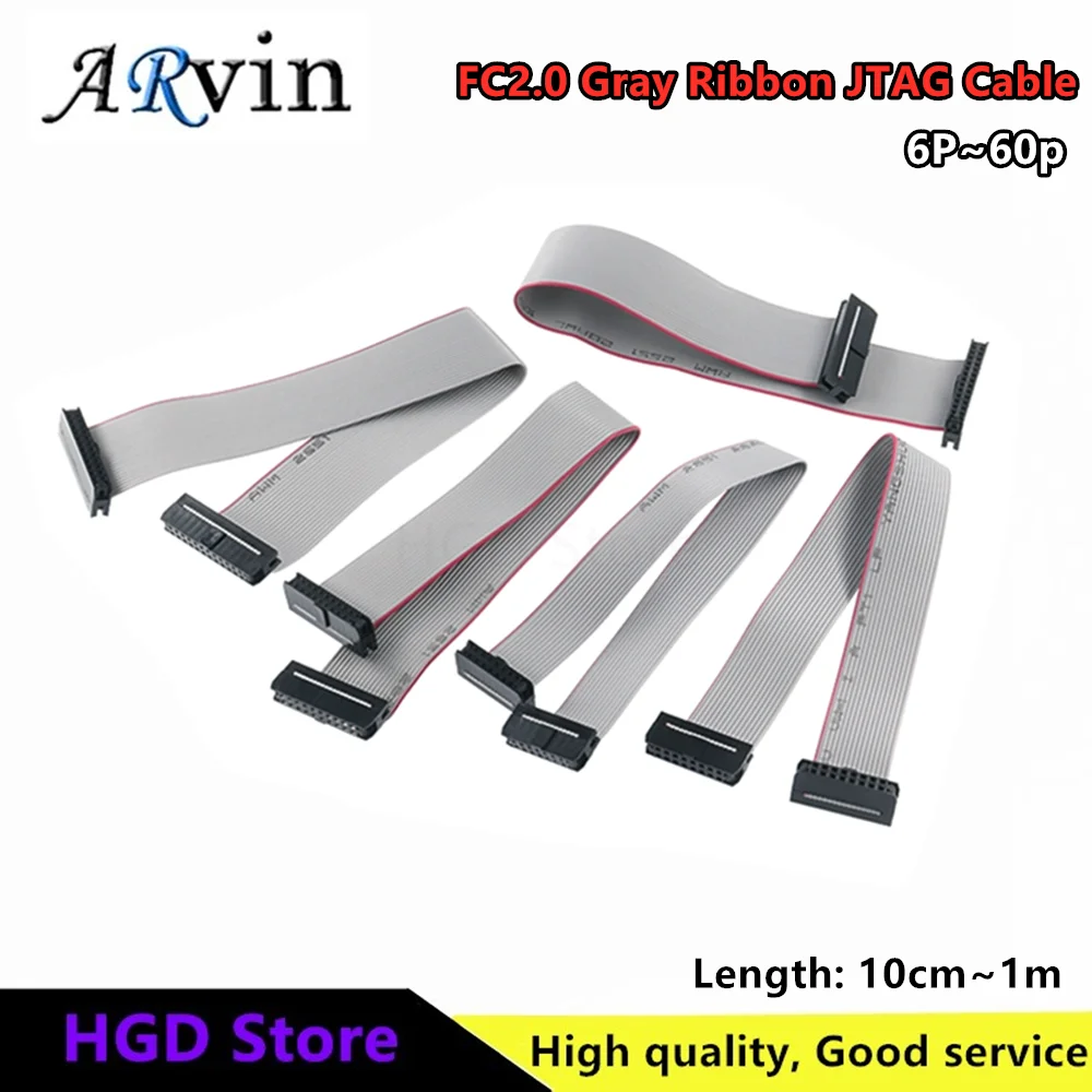 

FC2.0 Gray Ribbon JTAG Cable 10cm-1m Dual Head Download 1.0mm Line Spacing IDC Line 6P-60P Same Direction for Electronics