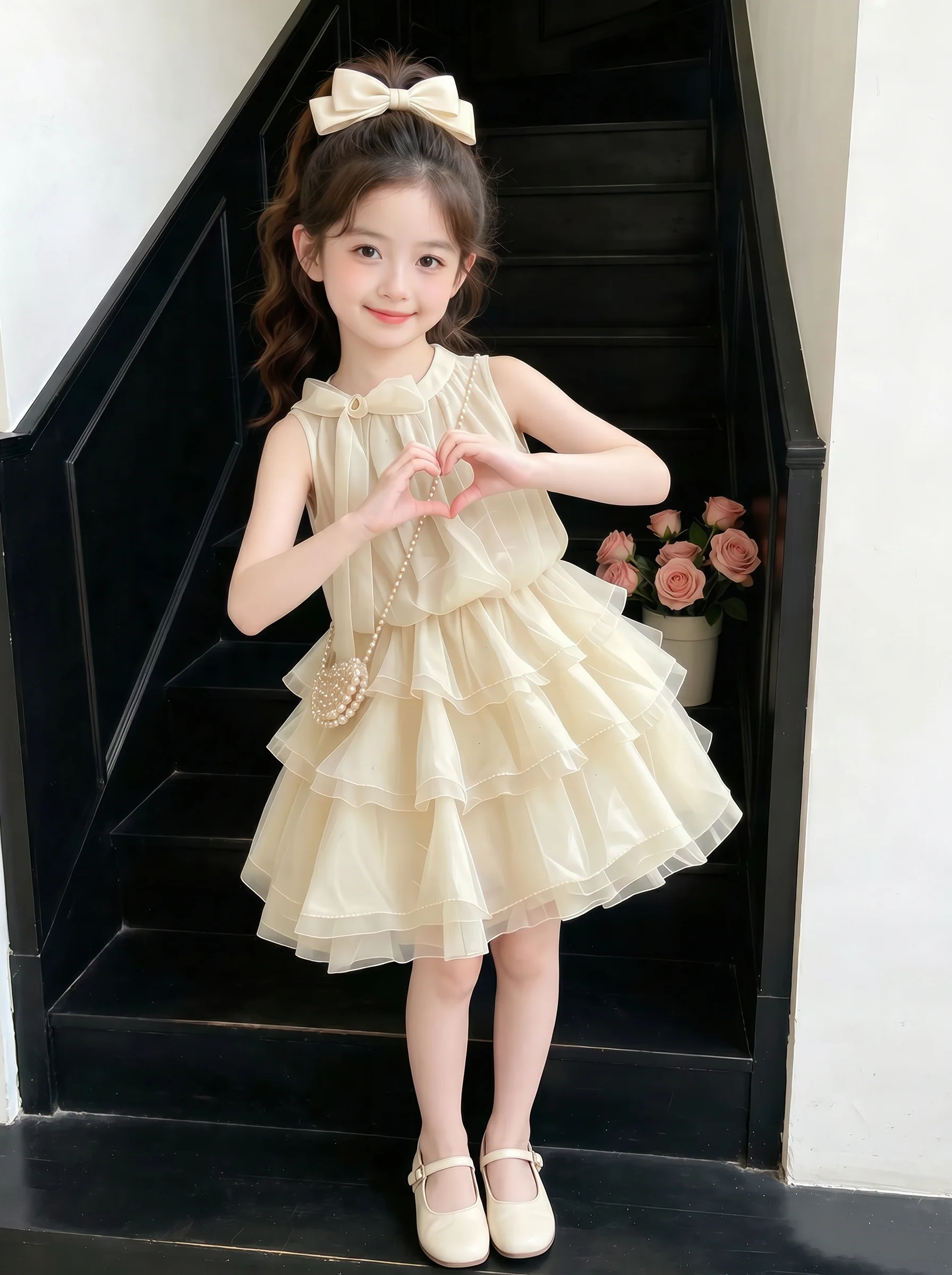princess-dress-thin-summer-new-style-girls-children-outfit-korean-style-light-breathable-cool-sensation-simple-color