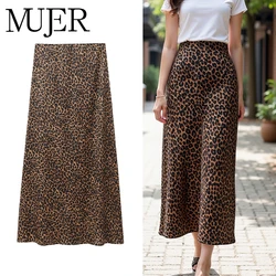 MUJER Leopard Print Long Skirt Woman High Waist Midi Skirts for Women Vintage Draped Women's Skirts Fashion Straight Skirt Women