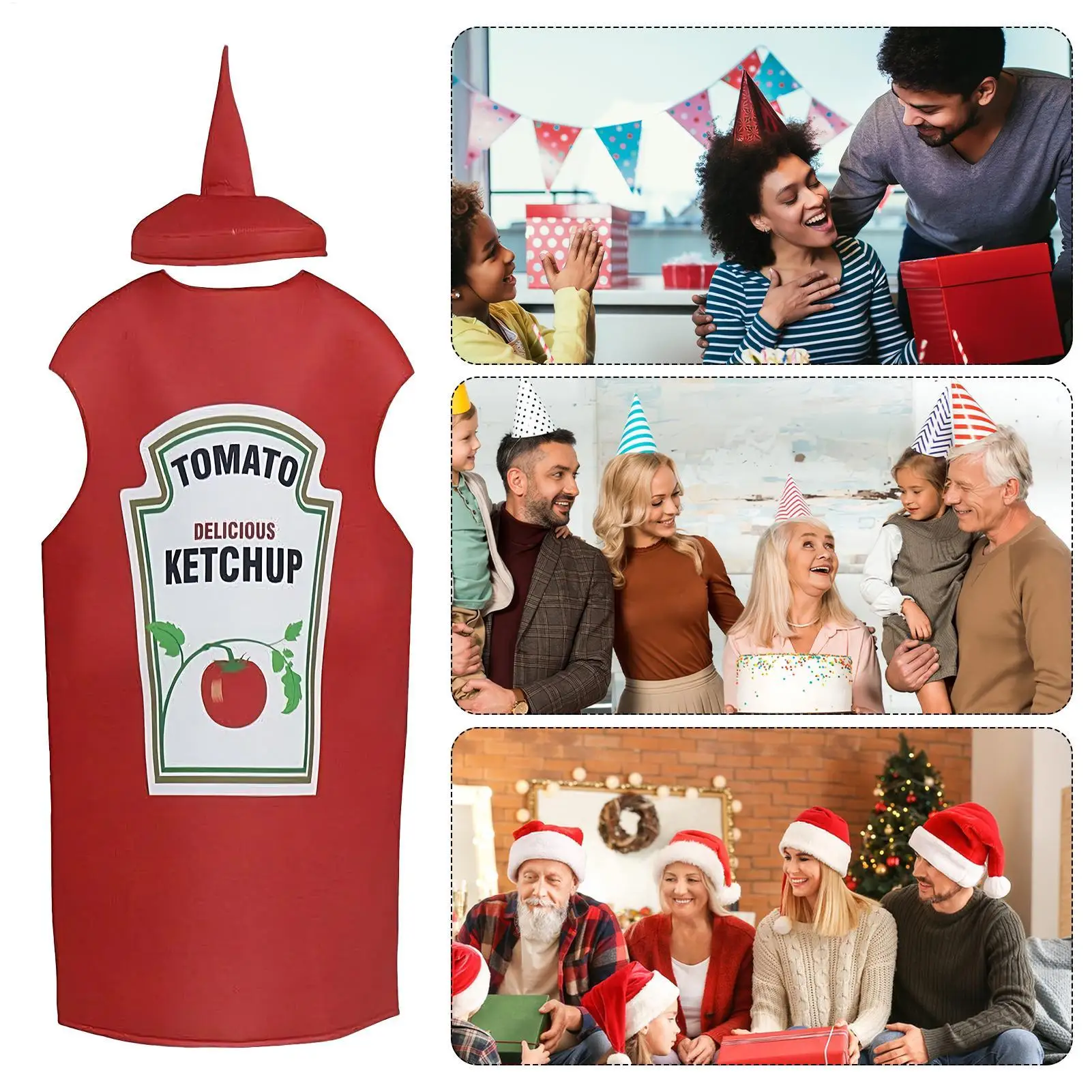 Red Tomato Delicious Ketchup Costume Adult Boy Girl Funny Disguise Suit Halloween Cosplay Party Clothes Ketchup Cosplay