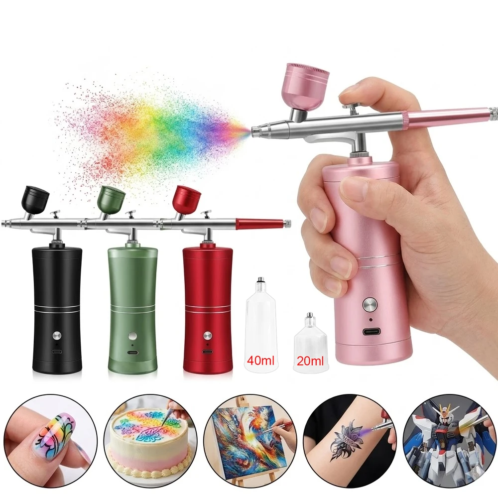 

Airbrush with Compressor for Art Nail Portable Airbrush Nail Machine Wireless Mini Air Brush Kit Compressor for Painting Cake