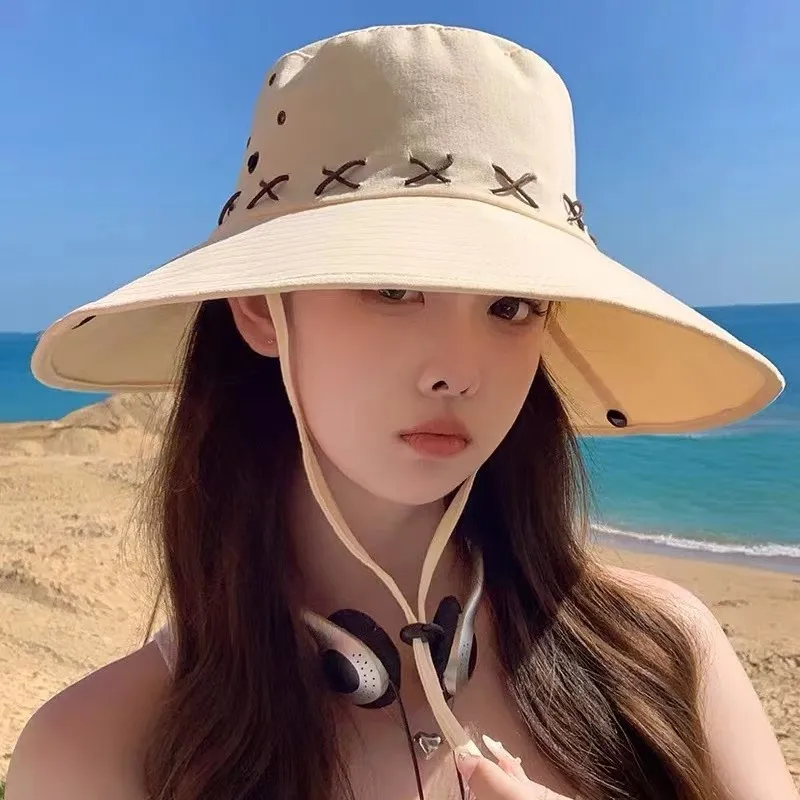 Women\'s Retro Bucket Hat 10cm Wide Brim Cowboy Fisherman Cap Sunscreen Summer Outdoor Fishing Hiking Windproof Bob