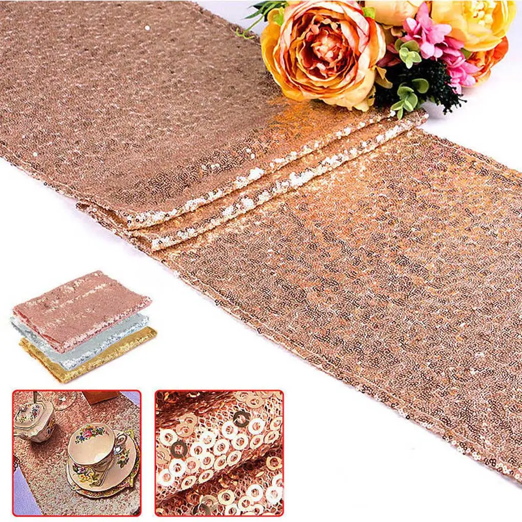 Sequin Table Runner Wedding Festival Engagement Decoration Home Bar Restaurant Farmhouse Washable Decorative Rose Gold