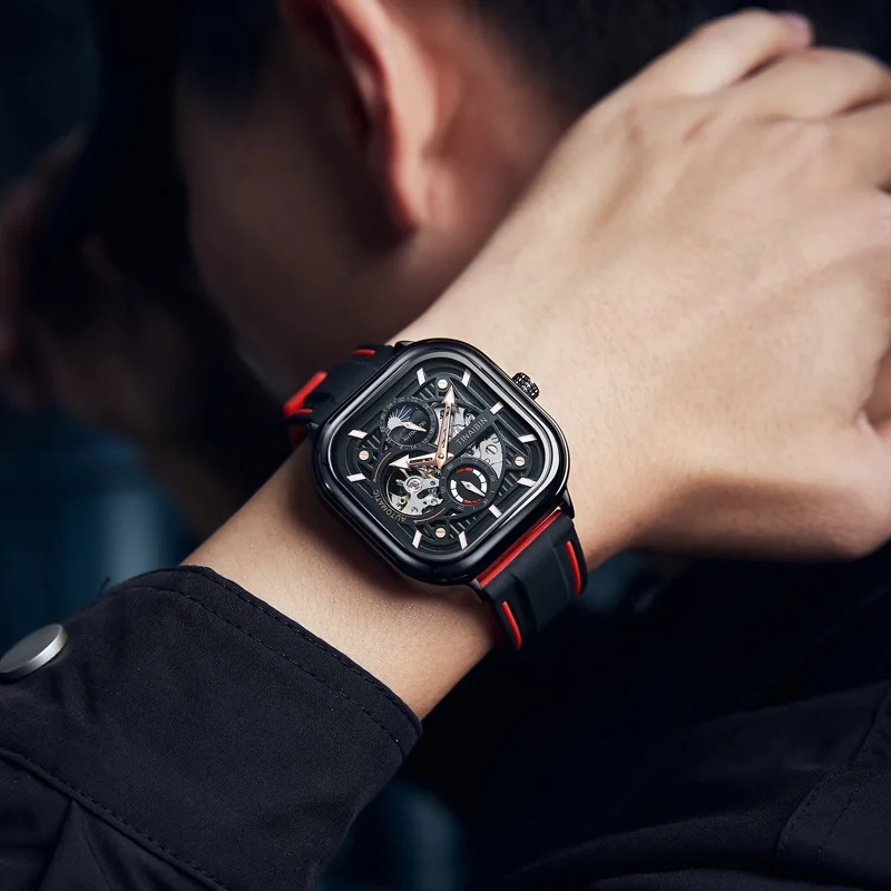 Orologio meccanico automatico da uomo*, quadrante scheletrato, orologio da polso alla moda e alla moda