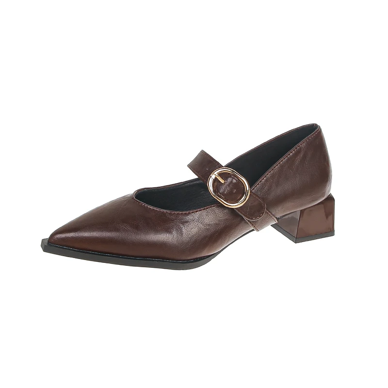 Nouvelles Chaussures à Talon Épais en Métal à Bride Unique Style Automne 2026, Bout Pointu, Bouche Peu Profonde, Antidérapantes, Résistantes à l'Usure, Talon Moyen, Grandes Tailles