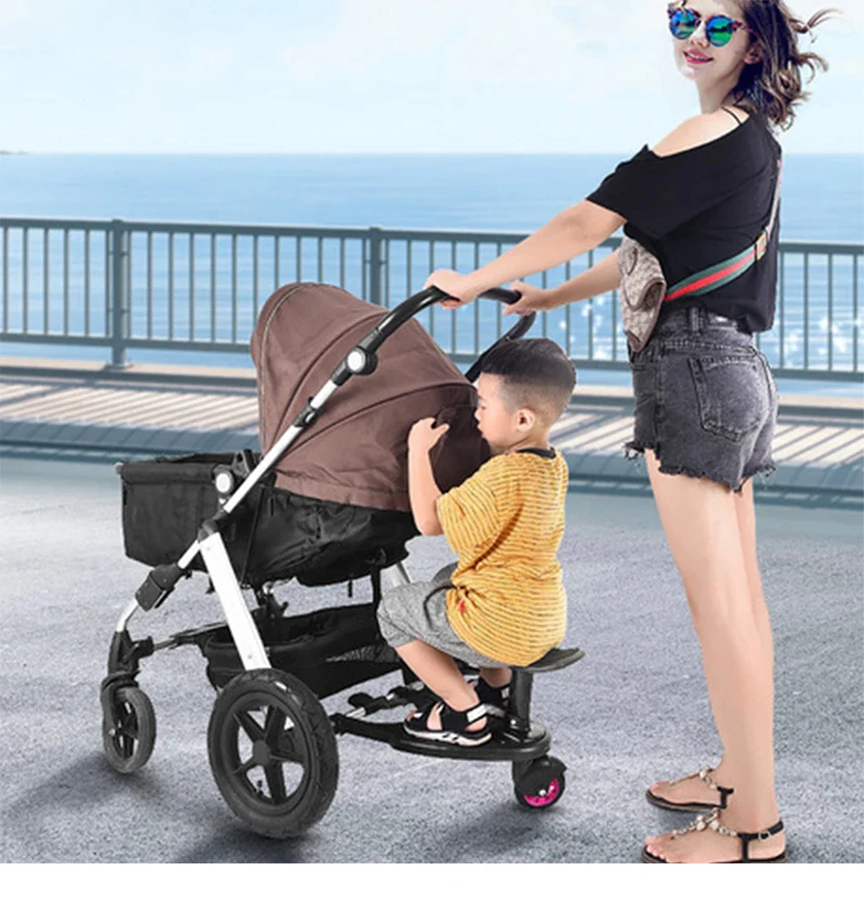 Fashion Children Stroller Pedal Adapter Second Child Auxiliary Trailer Twins Scooter Hitchhiker Kids Standing Plate with Seat